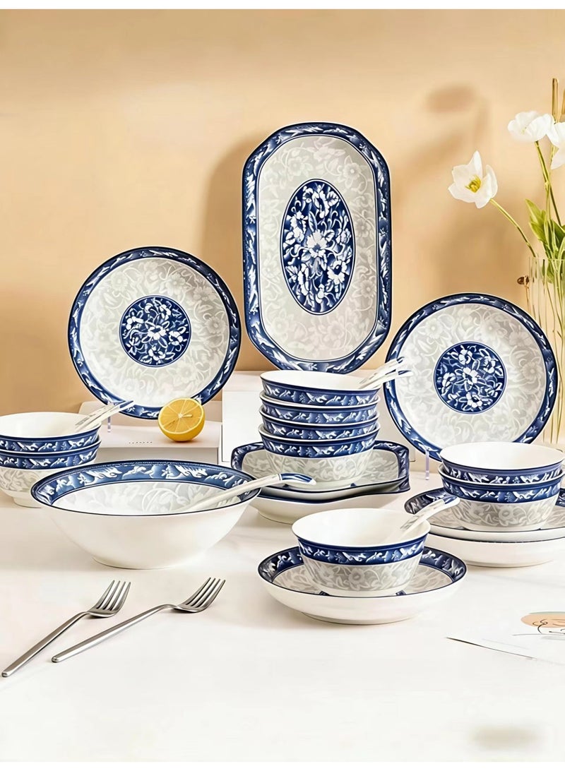 ChenDa 44-Piece Collection-Grade Blue and White Porcelain Banquet Set｜Effortless for Daily Meals, Gatherings & Festivals｜All Kitchen Appliance Compatible (Free 10 Table Mats) - Image 4